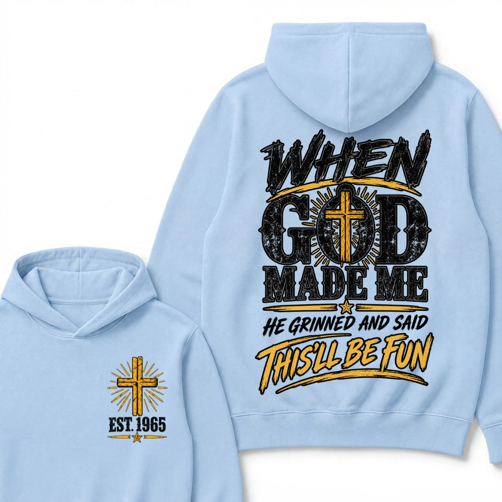 Custom Year Faith Cross Hoodie | Double Sided When God Made Me Graphic Hoodie