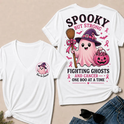 "Fighting Ghosts and Cancer – One BOO at a Time" V-Neck Tee