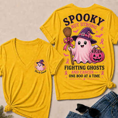 "Fighting Ghosts and Cancer – One BOO at a Time" V-Neck Tee
