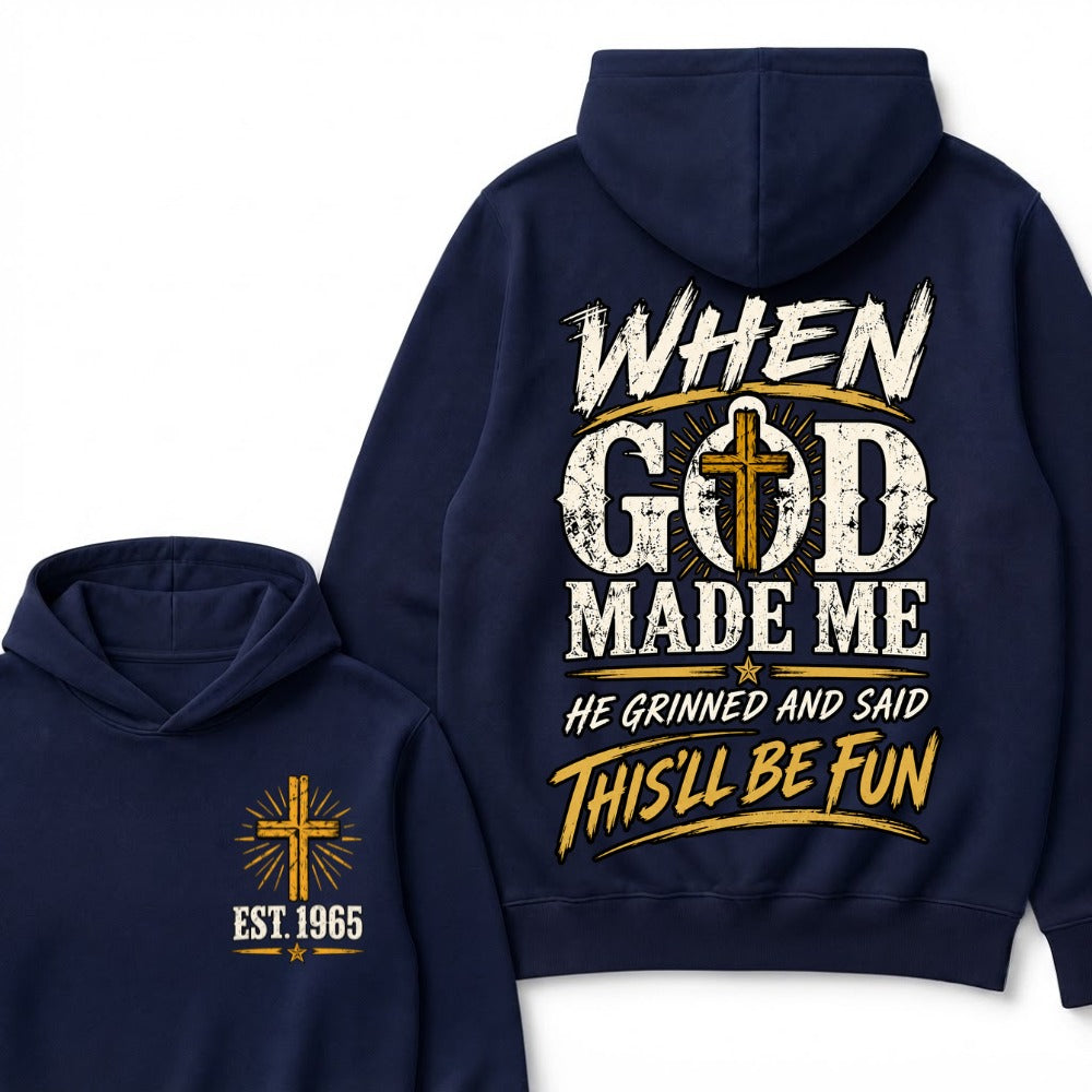 Custom Year Faith Cross Hoodie | Double Sided When God Made Me Graphic Hoodie