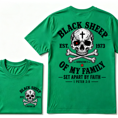 Men's Crew Neck T-Shirt Black Sheep Of My Family Generation X 1 Peter 2:9 Skull Cross Graphic Tee Front & Back Print Casual Short Sleeve Top