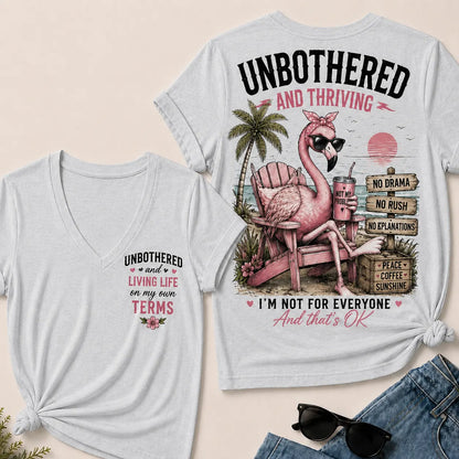 "Unbothered and Thriving – Living Life on My Own Terms" V-Neck Tee