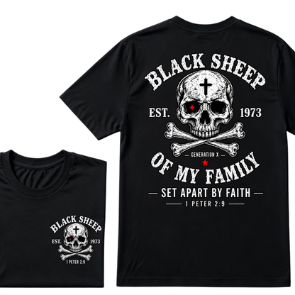 Men's Crew Neck T-Shirt Black Sheep Of My Family Generation X 1 Peter 2:9 Skull Cross Graphic Tee Front & Back Print Casual Short Sleeve Top