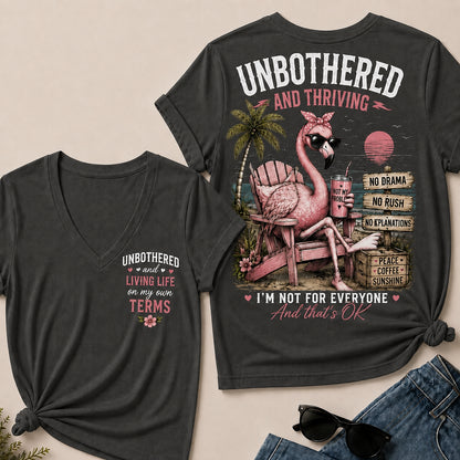 "Unbothered and Thriving – Living Life on My Own Terms" V-Neck Tee