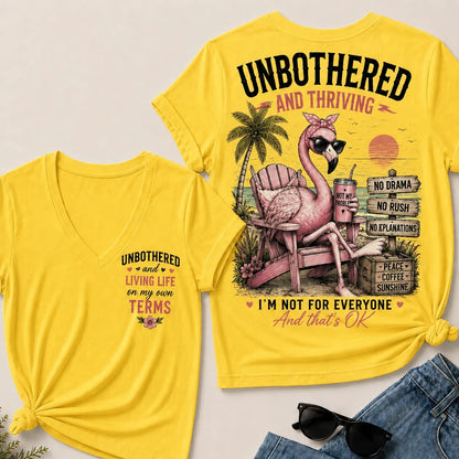 "Unbothered and Thriving – Living Life on My Own Terms" V-Neck Tee