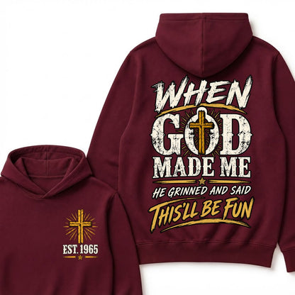 Custom Year Faith Cross Hoodie | Double Sided When God Made Me Graphic Hoodie