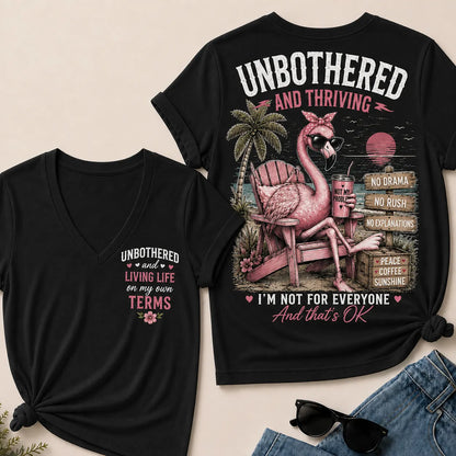 "Unbothered and Thriving – Living Life on My Own Terms" V-Neck Tee