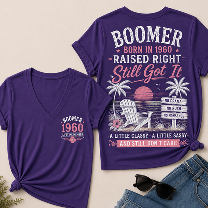 Custom Year "Boomer – Born in 1960. Raised Right. Still Got It." V-Neck Tee