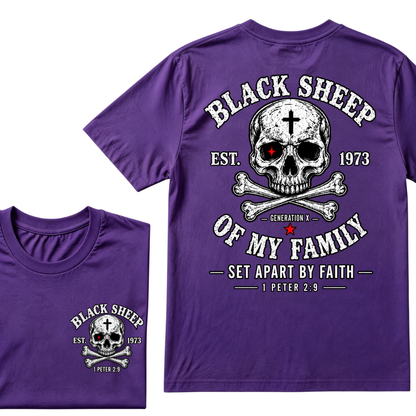 Men's Crew Neck T-Shirt Black Sheep Of My Family Generation X 1 Peter 2:9 Skull Cross Graphic Tee Front & Back Print Casual Short Sleeve Top