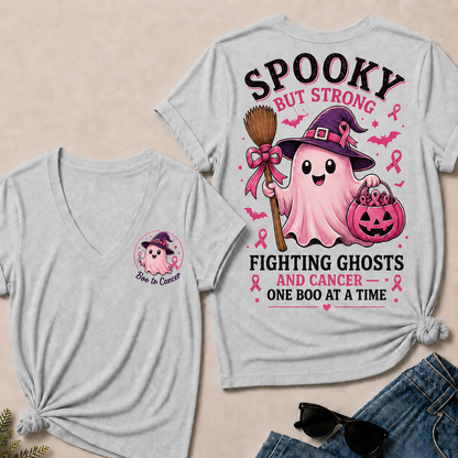 "Fighting Ghosts and Cancer – One BOO at a Time" V-Neck Tee