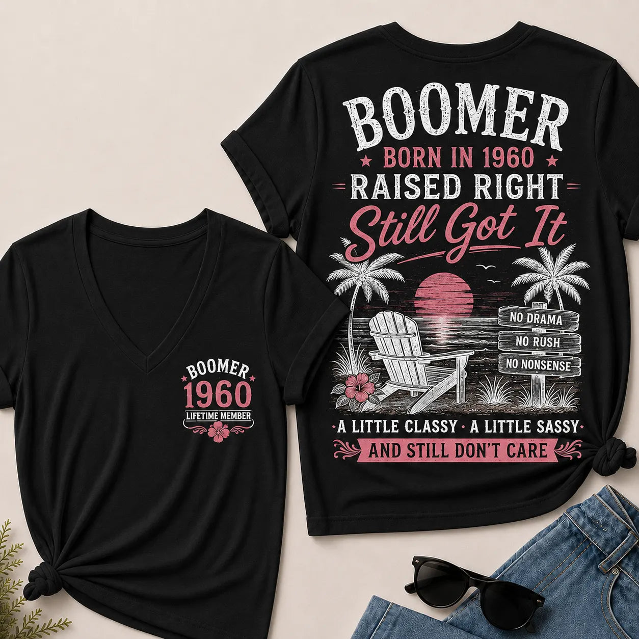 Custom Year "Boomer – Born in 1960. Raised Right. Still Got It." V-Neck Tee