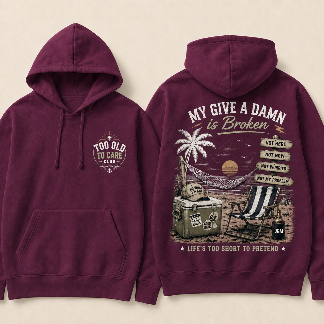 My Give A Damn Is Broken Retro Beach Hoodie
