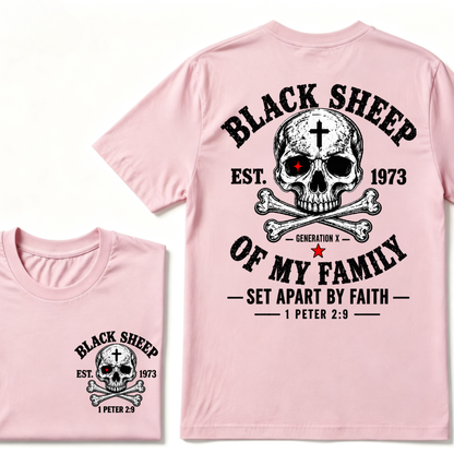 Men's Crew Neck T-Shirt Black Sheep Of My Family Generation X 1 Peter 2:9 Skull Cross Graphic Tee Front & Back Print Casual Short Sleeve Top