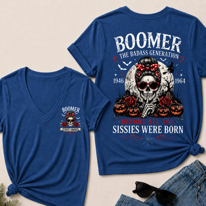 Custom Est.Year Boomer The Badass Generation Before All You Sissies Were Born V-Neck Tee