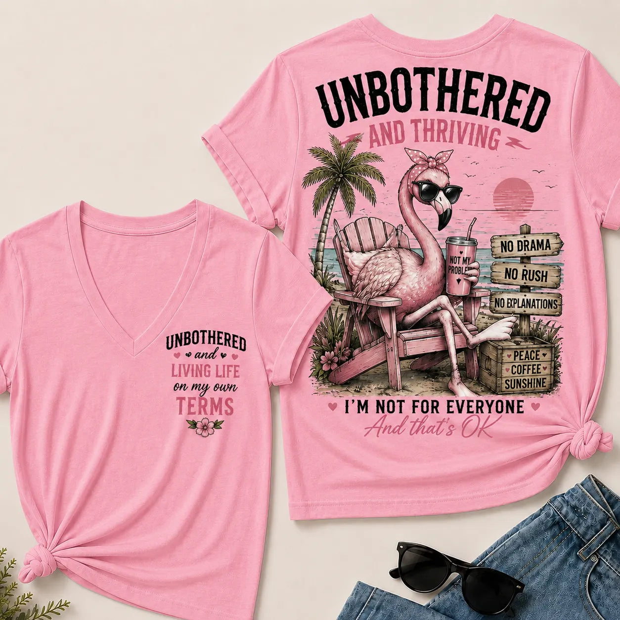 "Unbothered and Thriving – Living Life on My Own Terms" V-Neck Tee