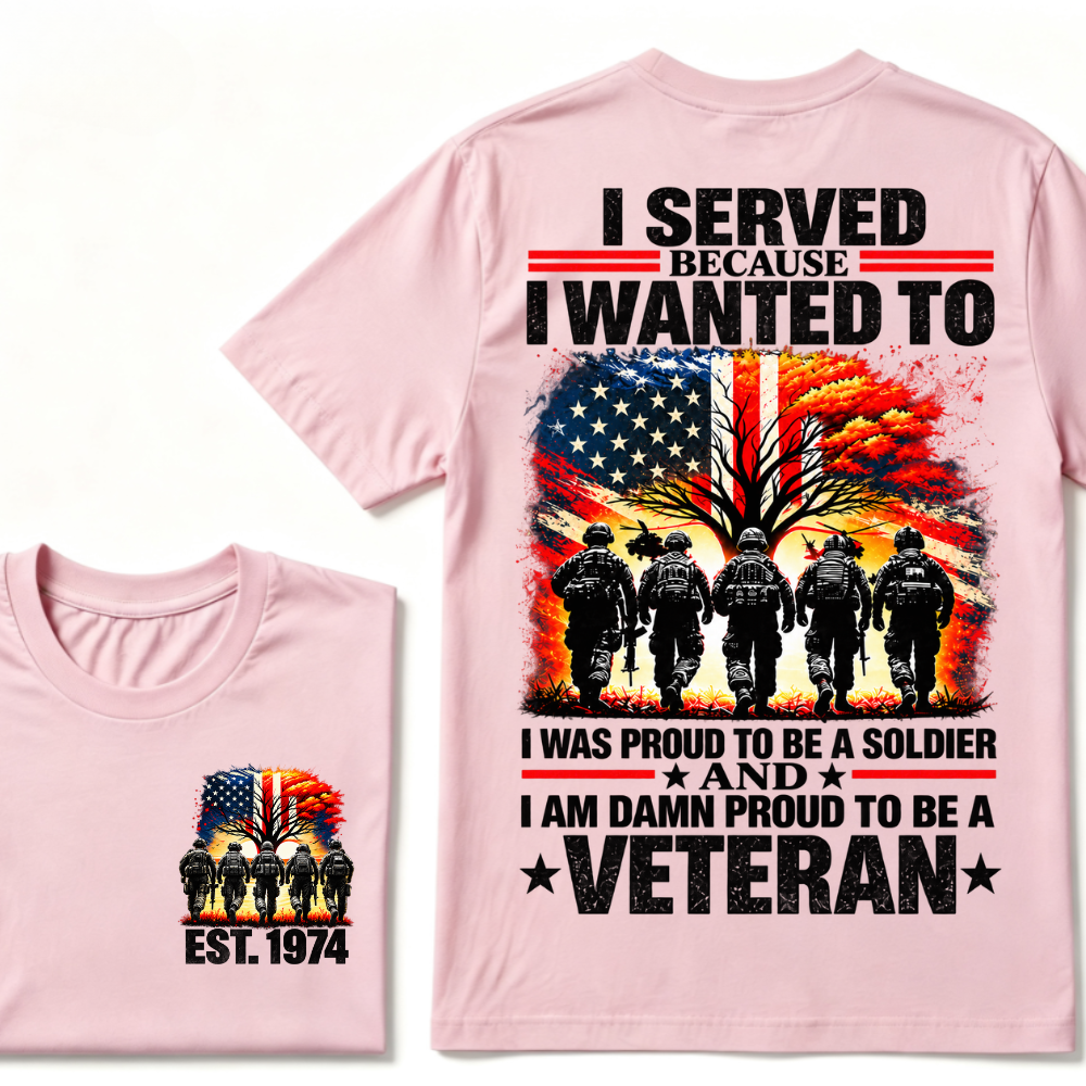I Served Because I Wanted To I Was Proud To Be A Soldier And I Am Damn Proud To Be A Veteran American Flag Soldier EST.Year T-Shirt