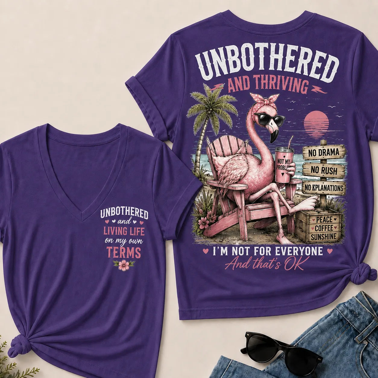 "Unbothered and Thriving – Living Life on My Own Terms" V-Neck Tee